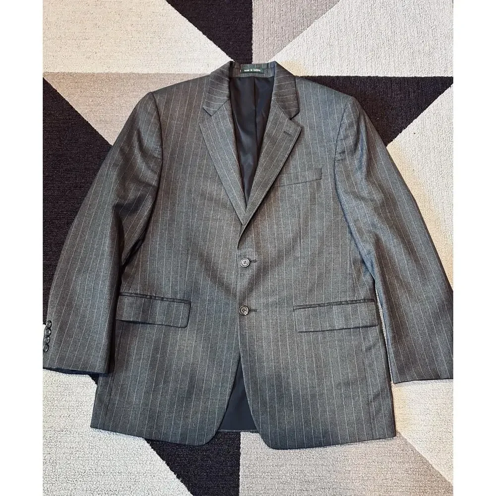 Lauren Ralph Lauren Mens Blazer Two-Button Striped Gray Formal‎ Suit Jacket 40R